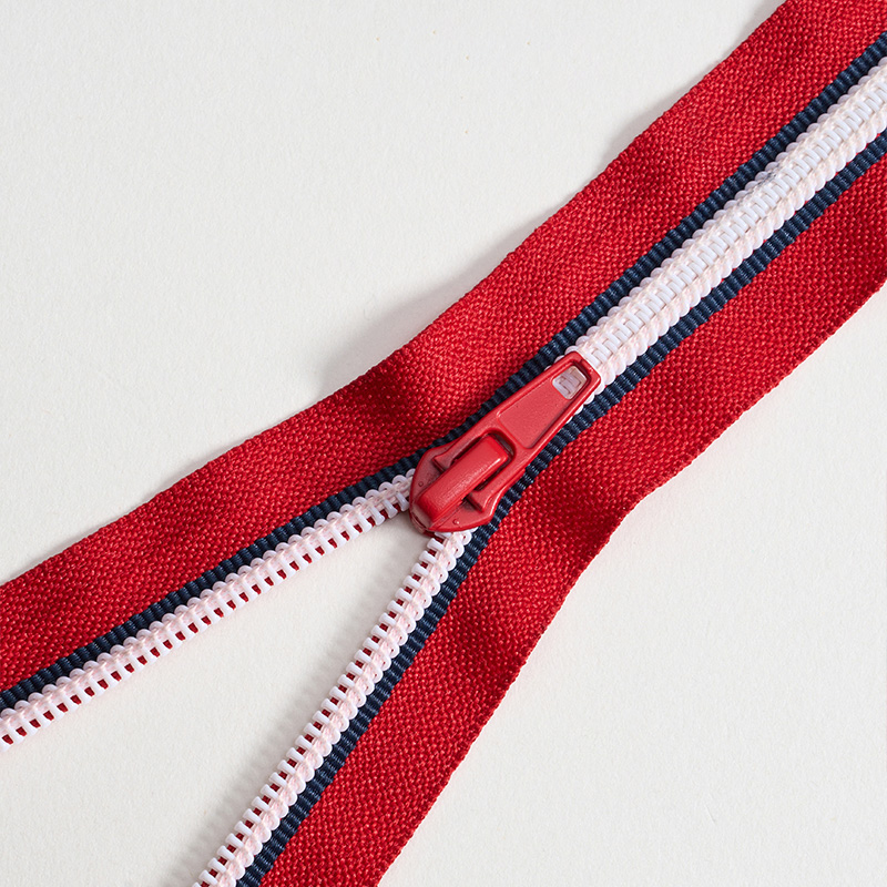 YAB Nylon zipper dual color fabric with sewn white thread