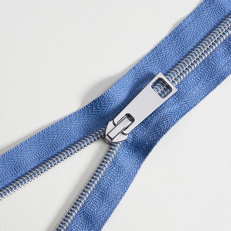 YAB Nylon zipper silver seam blue thread